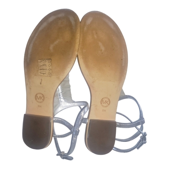 Michael Kors Silver Leather Bella Wrinkled Adjustable Ankle Strap Sandals 8M - Picture 7 of 8